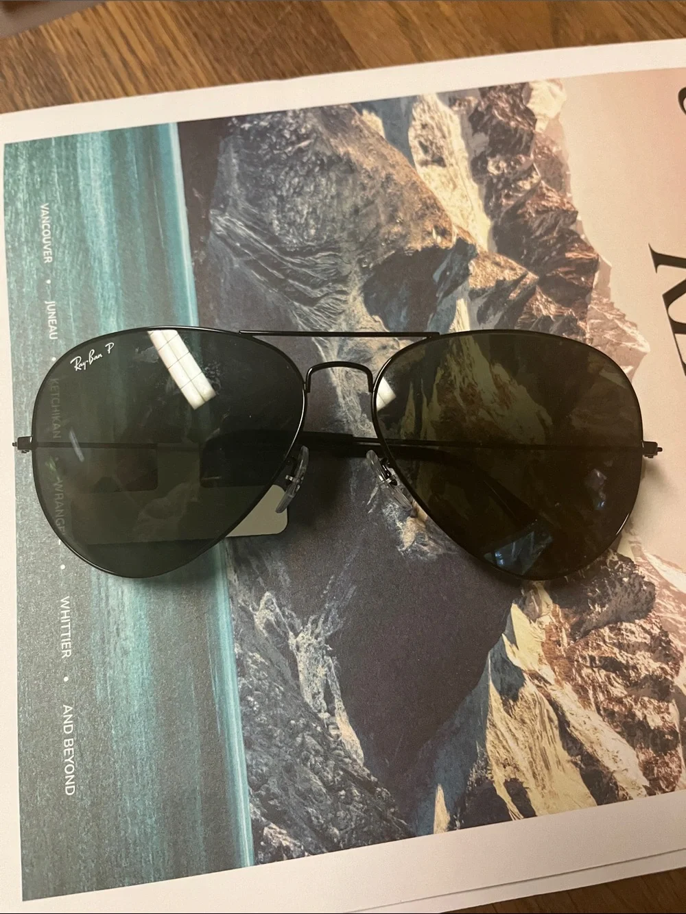 Ray-Ban Aviator Polarized Sunglasses - Black Frame, Dark Green Lenses